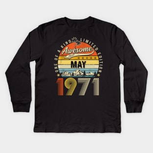 Awesome Since May 1971 Vintage 52nd Birthday Kids Long Sleeve T-Shirt